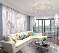 【锦上花】新中式沙发背景墙 客厅高温大板璃彩釉沙发背景墙装饰画