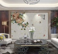 【花争艳】新中式木花格边框水刀工艺瓷砖背景墙