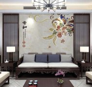 【家和】新中式玉石瓷砖背景墙红木花格
