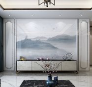 【远黛】新中式轻奢风格UV大板琉璃彩大规格陶瓷薄板微晶石客厅沙发电