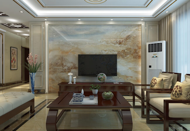 【云海】瓷砖背景墙简欧客厅沙发电视微